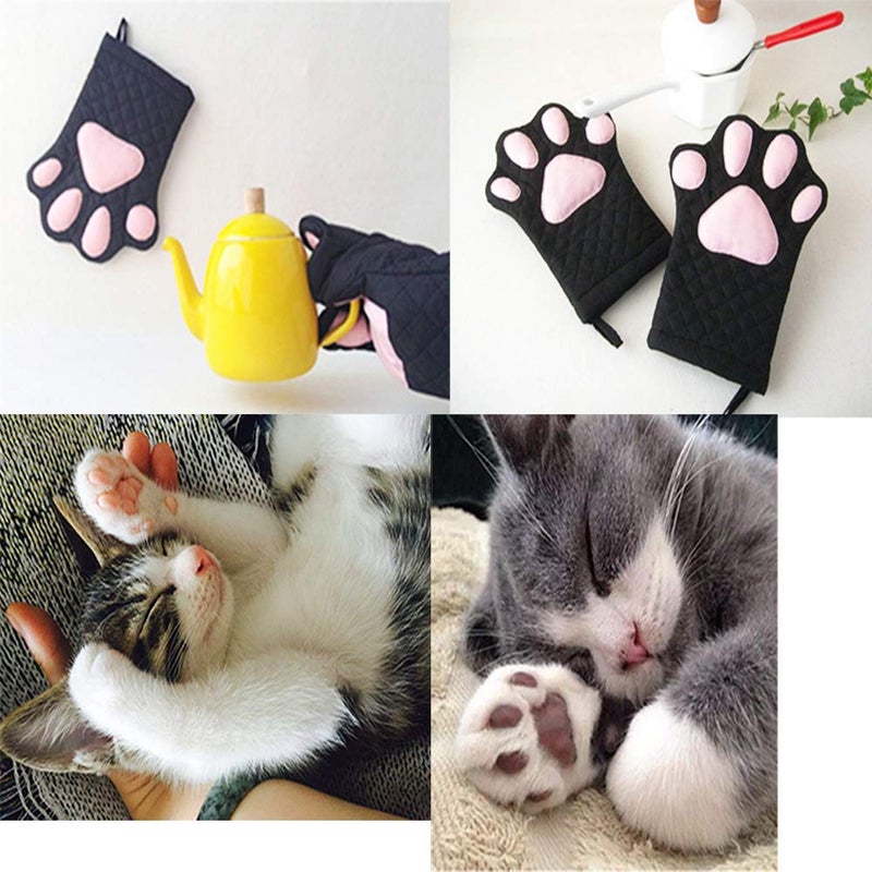 Feb.7 Oven Mitts,Cat Design Heat Resistant Cooking Glove Quilted Cotton Lining- Heat Resistant Pot Holder Gloves for Grilling & Baking Gloves BBQ Oven Gloves Kitchen Tools Gift Set BBQ,Microwave (Black) - Image 3